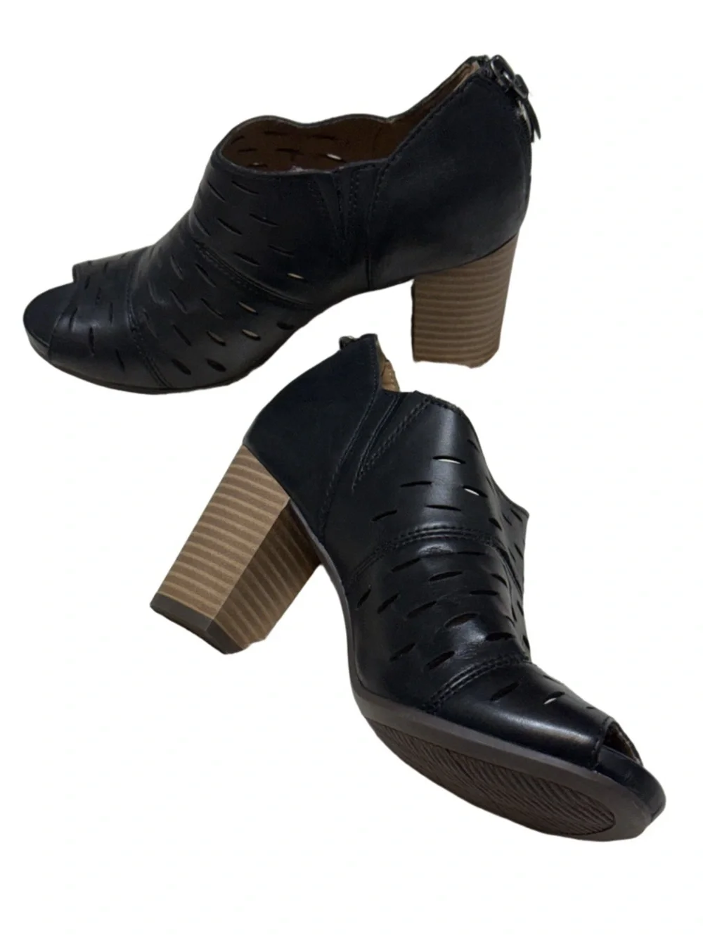 Clarks Black Perforated Open-Toe Wedge Booties
